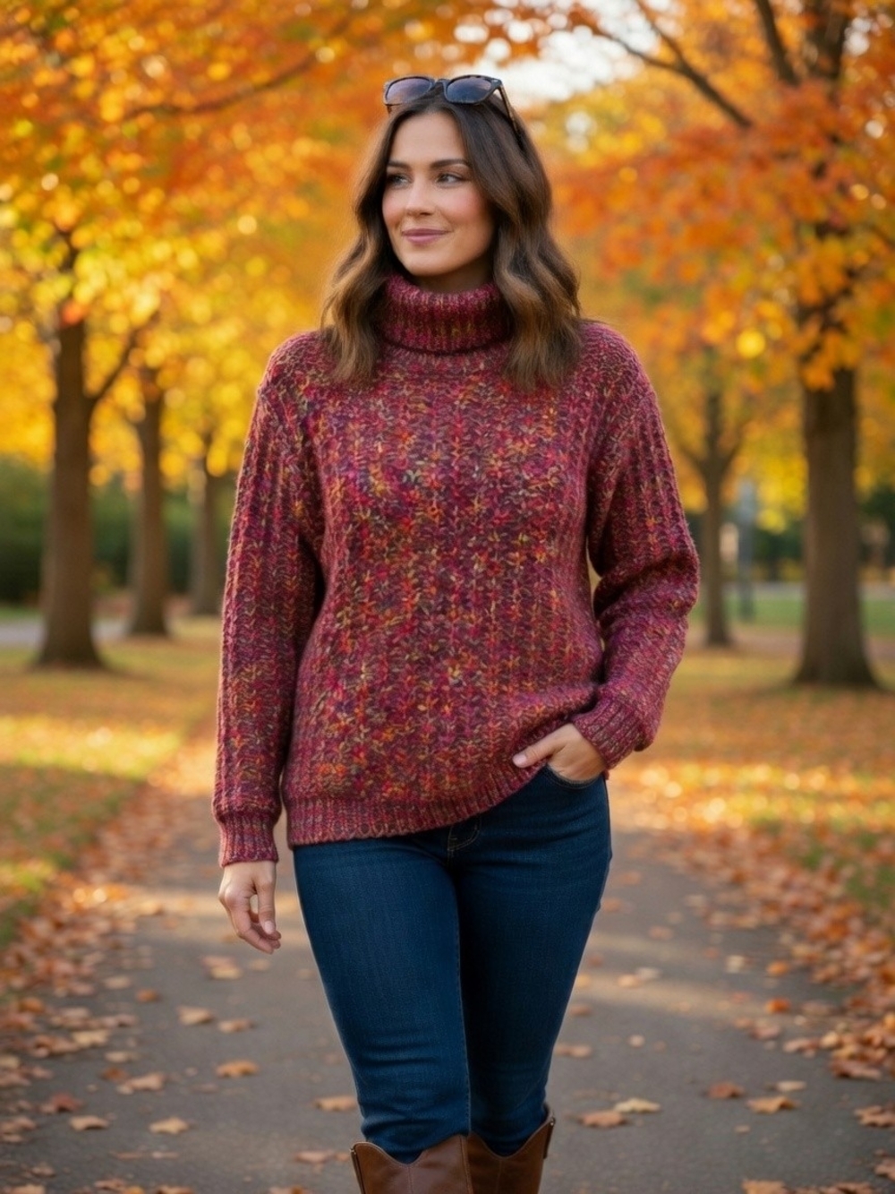 Vintage 90's Chunky Red Marled Knit Mohair Blend Turtleneck Sweater Size M